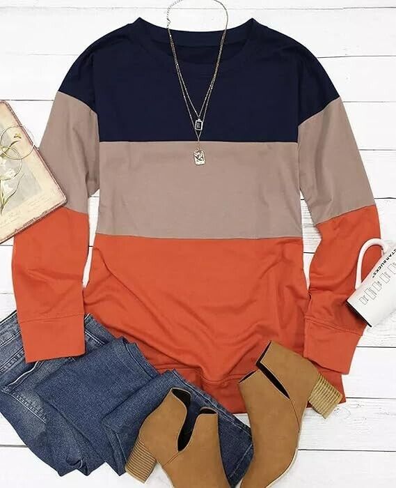 Color Block Sweatshirt for Women Fall Lightweight Long Sleeve Large