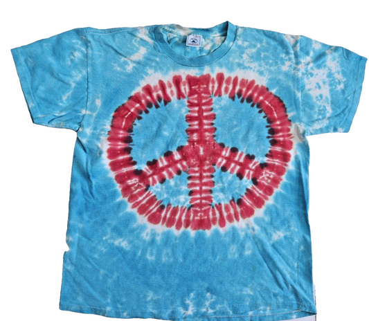 Vintage Delta Tye Dye Blue and Red Peace Sign T shirt Size L