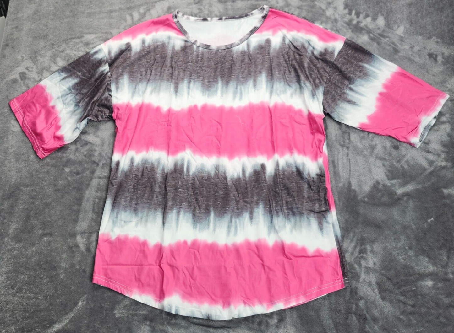 Women’s Crew Neck Short Sleeve Tie Dye Tee Shirts Pink Stripes Size 5XL