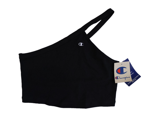 Champion women 100% authentic size medium One Shoulder Crop Top logo Black