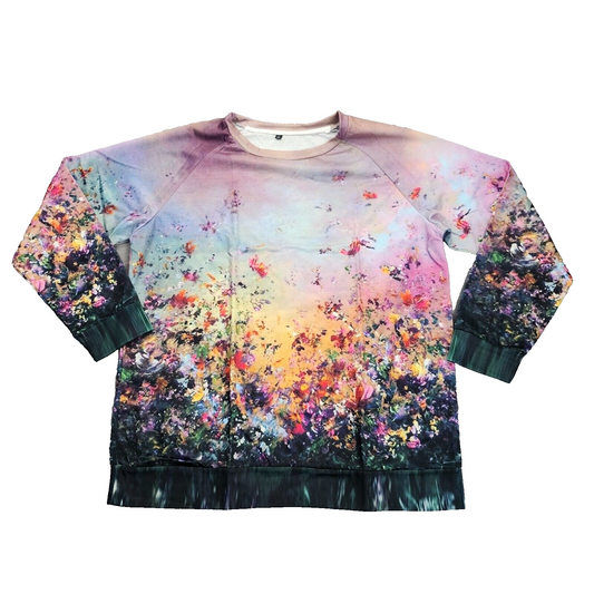 Womens Crewneck Graphic Long Sleeve Shirt Multicolored Floral Print XL