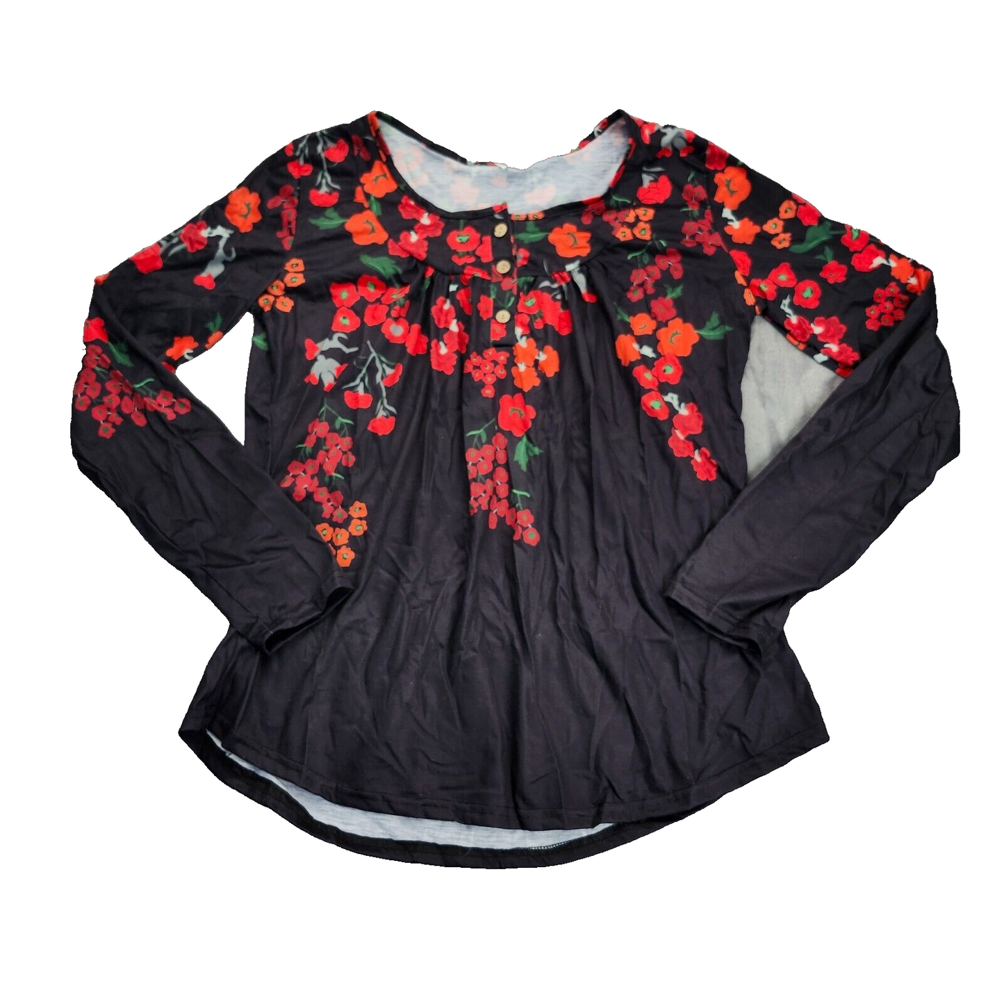 Women's Floral Print Half Button Long Sleeve Top XL