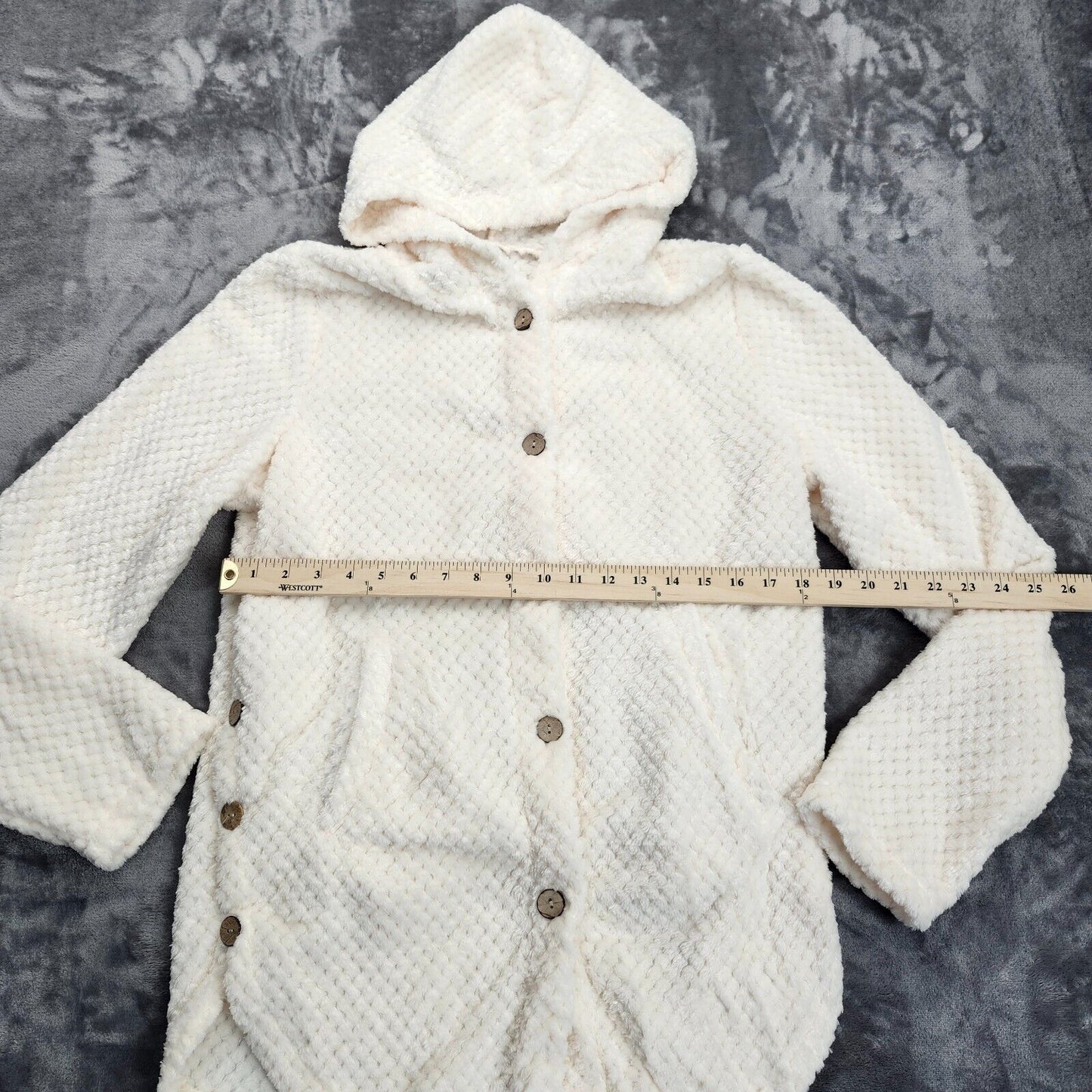 Women's Fleece Sherpa Coat Fuzzy Fleece Button Down Long Sleeve Hooded Winter L