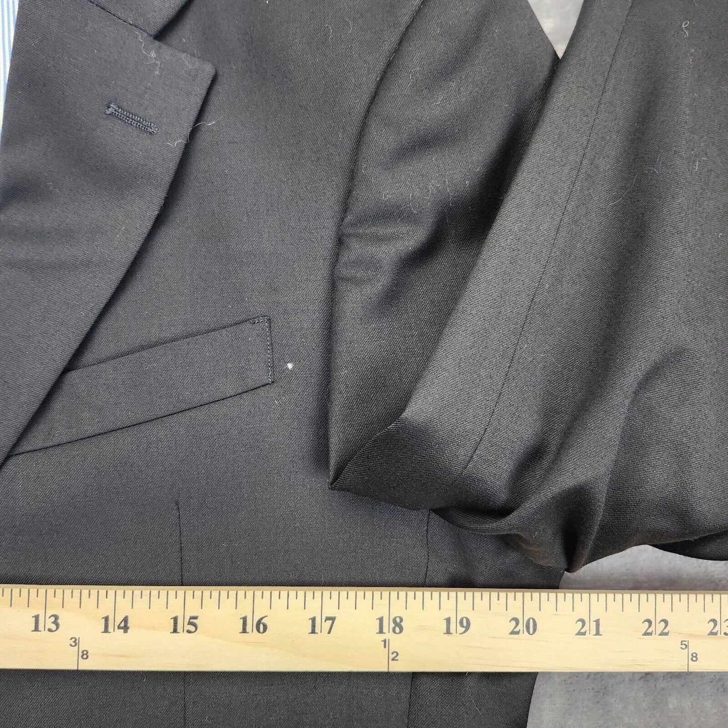 Tommy Hilfiger 100% Wool Black Suit Set Jacket Notch Lapel 38L, Pants 32L