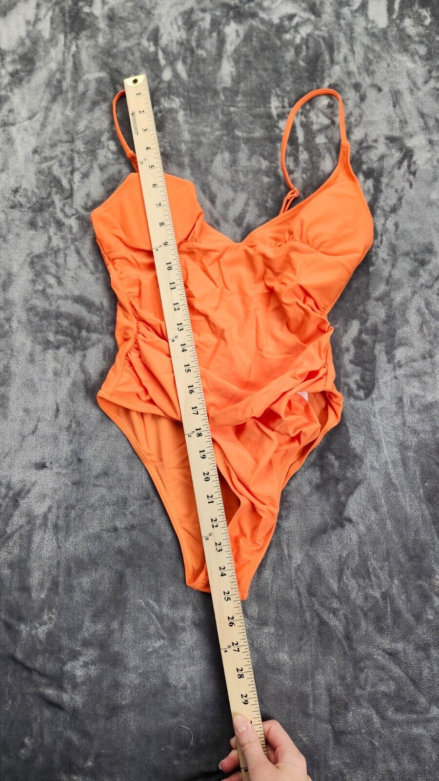 Cupshe Women's Orange Ruched One Piece Swimsuit Plunging Neckline Monokini, S