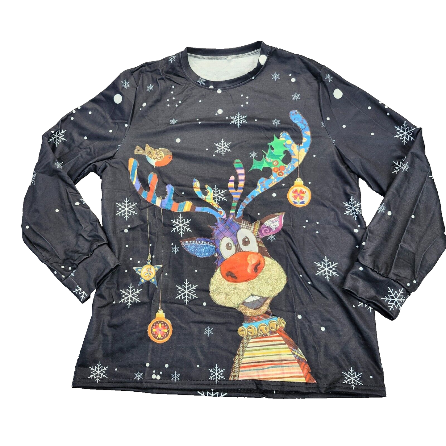 Women Xmas Sweartshirt Cute Deer Printed Loose Tops Long Sleeve Pullover