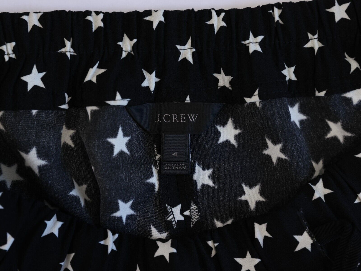 J Crew Star Print Black Crepe Pull On Tie Waist Cropped Jogger Pants Trousers