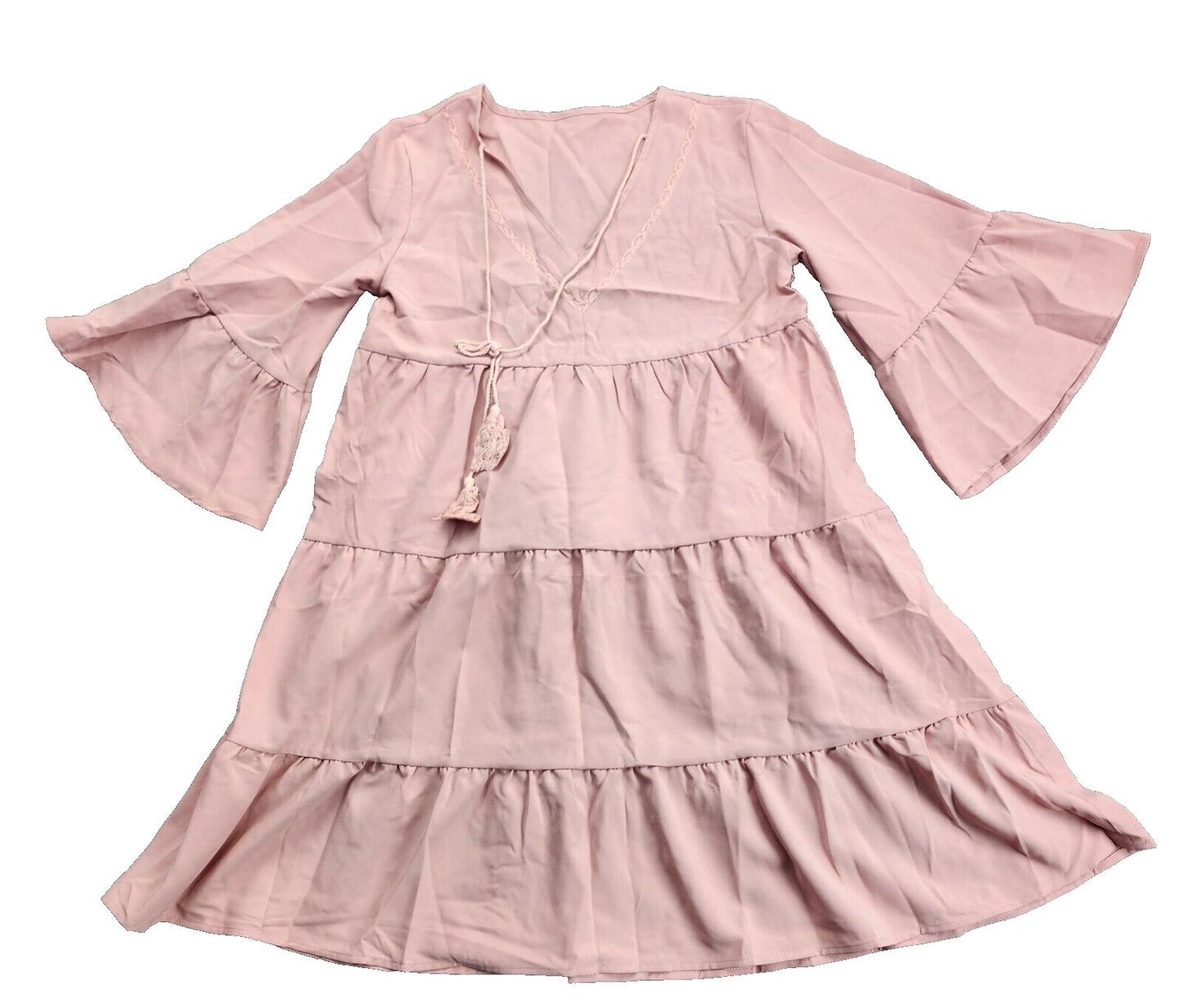 Womens Desert Rose Flared Sleeve Tiered Smock Dress Small