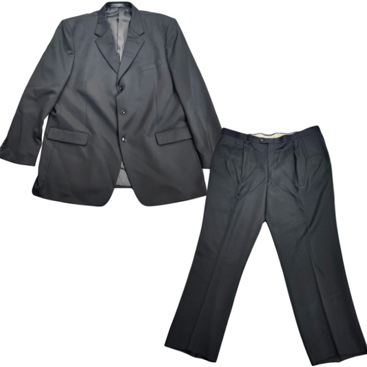 Men's Black 100% Wool Suit Set Jacket 50 Long, Trousers 44.5 Long