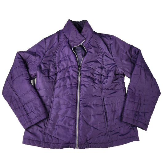 st johns bay womens reversible jacket purple solid/plaid size Medium