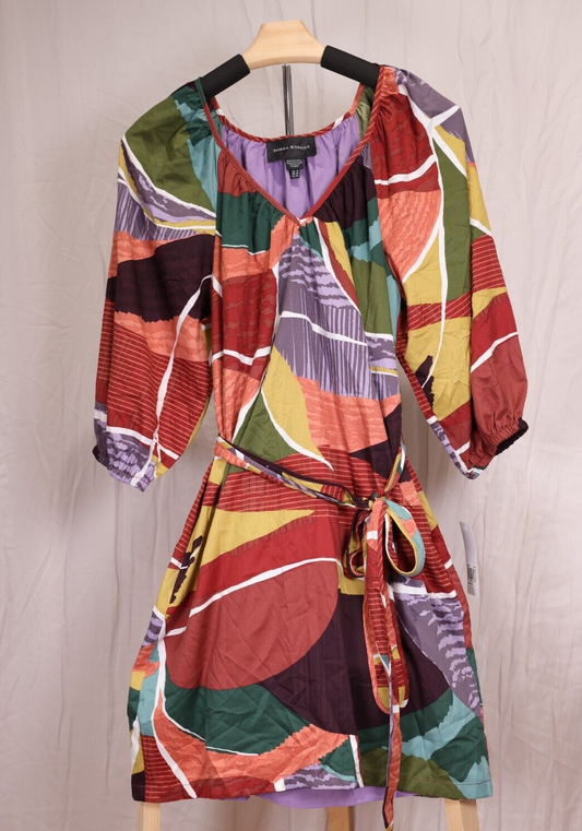 Donna Morgan Dress Wrap Belted Colorful Dress Size 6 (d8054m)