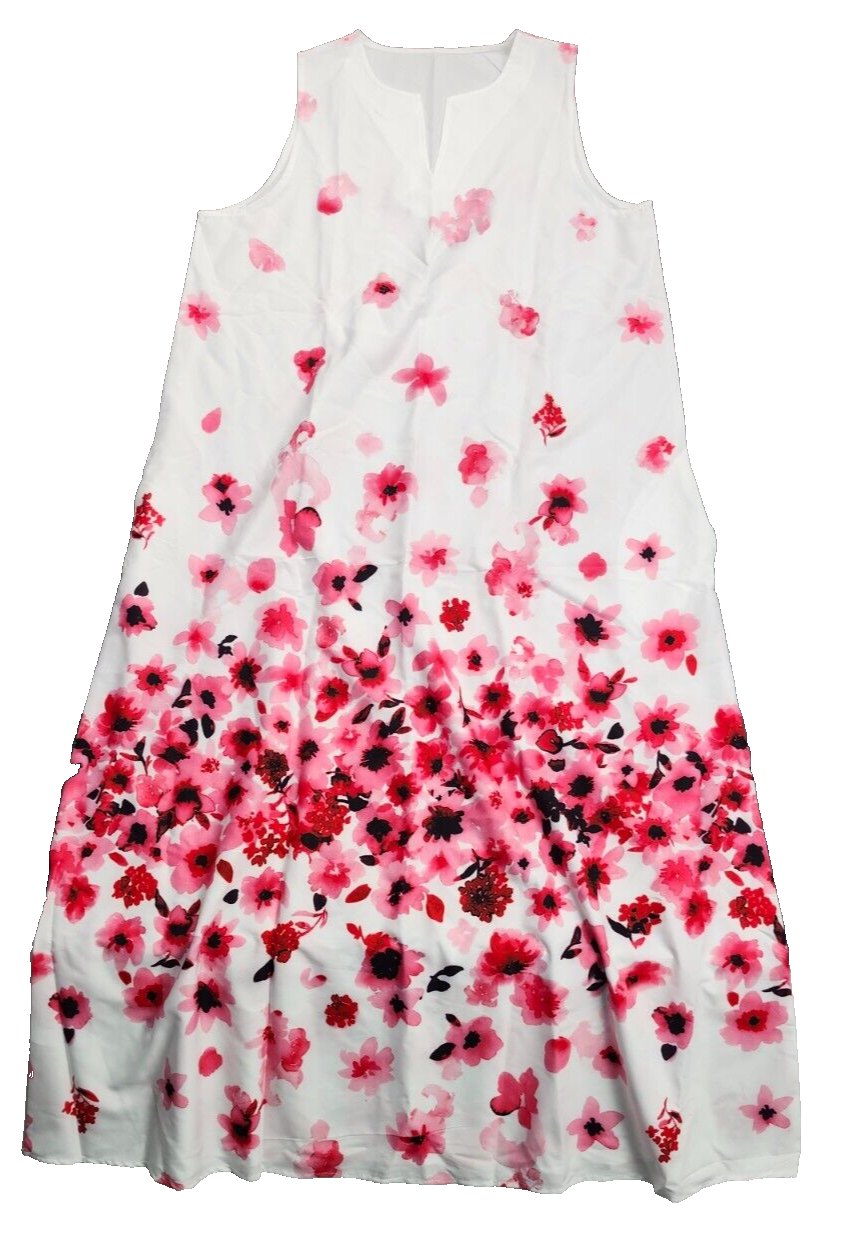 Women's Casual  Floral Printed Sleeveless Long Maxi Dress with Pocket 3XL