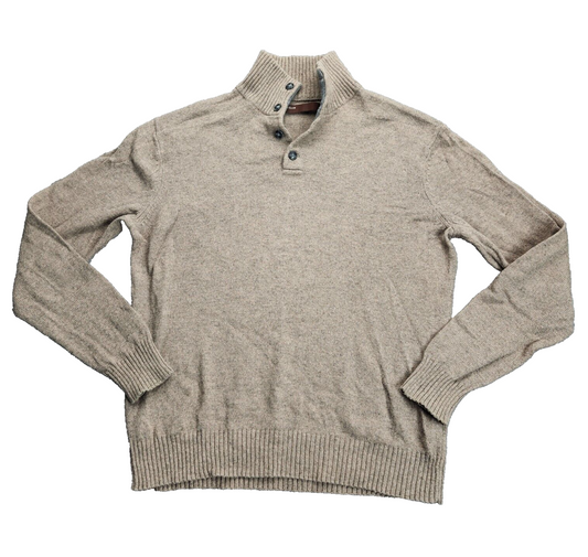 PERRY ELLIS Merino Wool Blend Collared Knit Sweater Tan size Medium