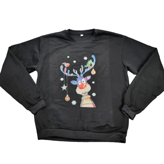 Christmas Sweatshirts Tops Cute Printed Christmas Long Sleeve Size 3XL Black