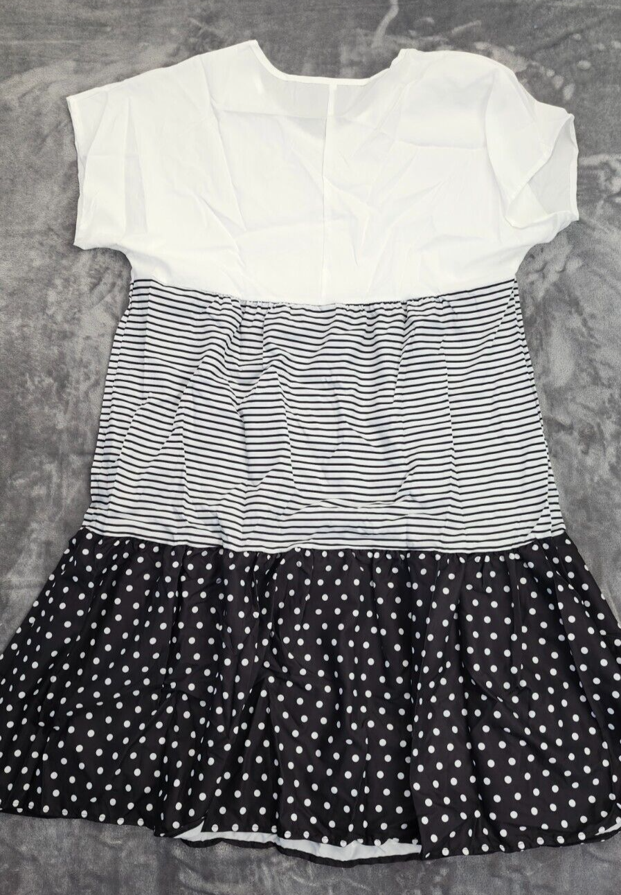 Women Short Sleeve Polka Dot Striped Summer Midi Dress Casual Sundress XL