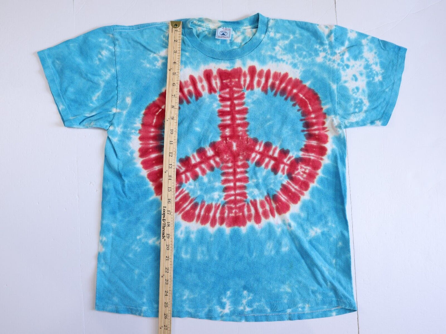 Vintage Delta Tye Dye Blue and Red Peace Sign T shirt Size L