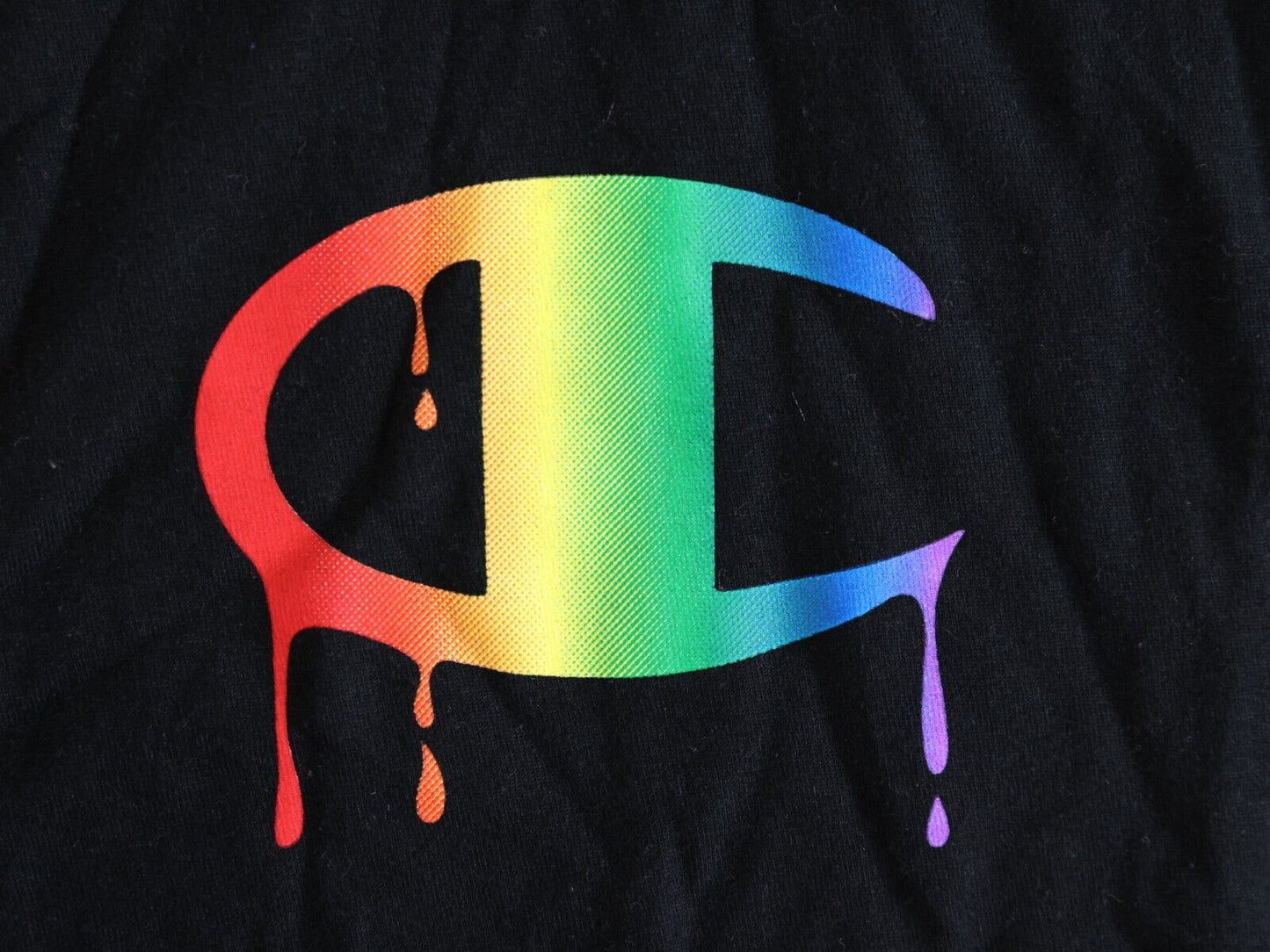 Champion Shirt Women's Small Rainbow Paint Logo Black Tee Size Small