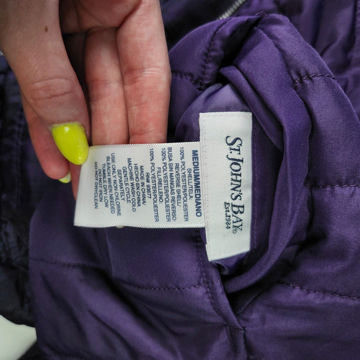 st johns bay womens reversible jacket purple solid/plaid size Medium