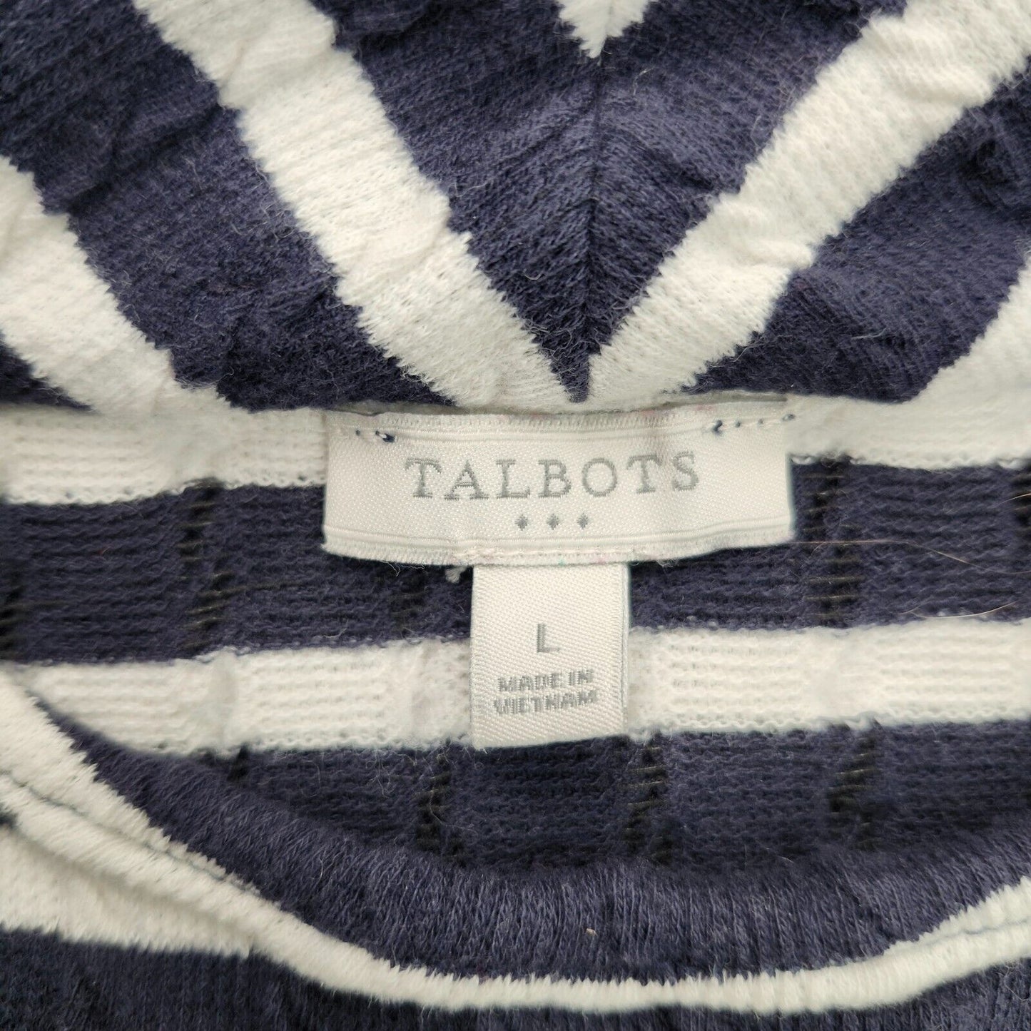 TALBOTS BLUE WHITE STRIPE JACQUARD 3/4 SLEEVE FUNNEL NECK PULLOVER PLUS Sz LG