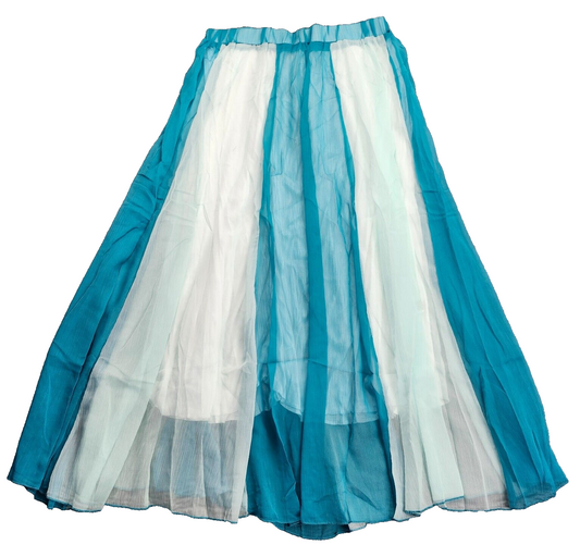 Womens Chiffon Flowing Maxi Circle Skirt White and Blue size XL