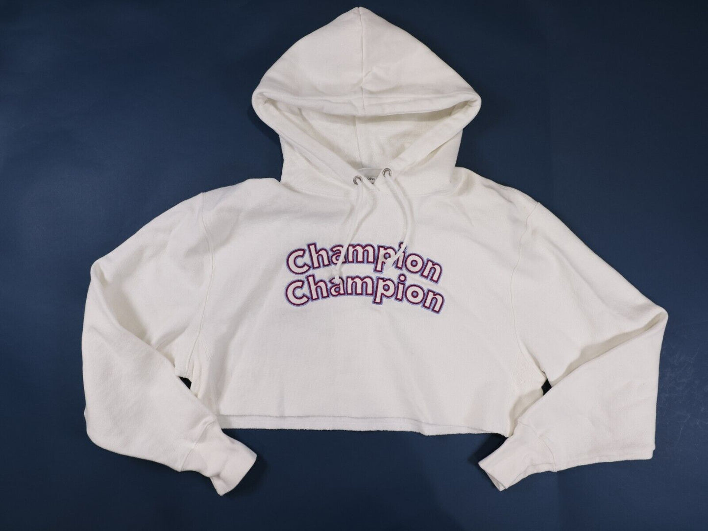 Champion Reverse Weave Sweatshirt Womens Medium White Cropped Hoodie Pullover