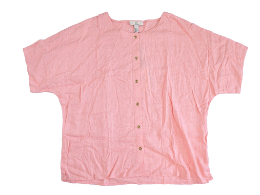 NWT Halston Women's Pink Button Up Short Sleeve Blouse Size L