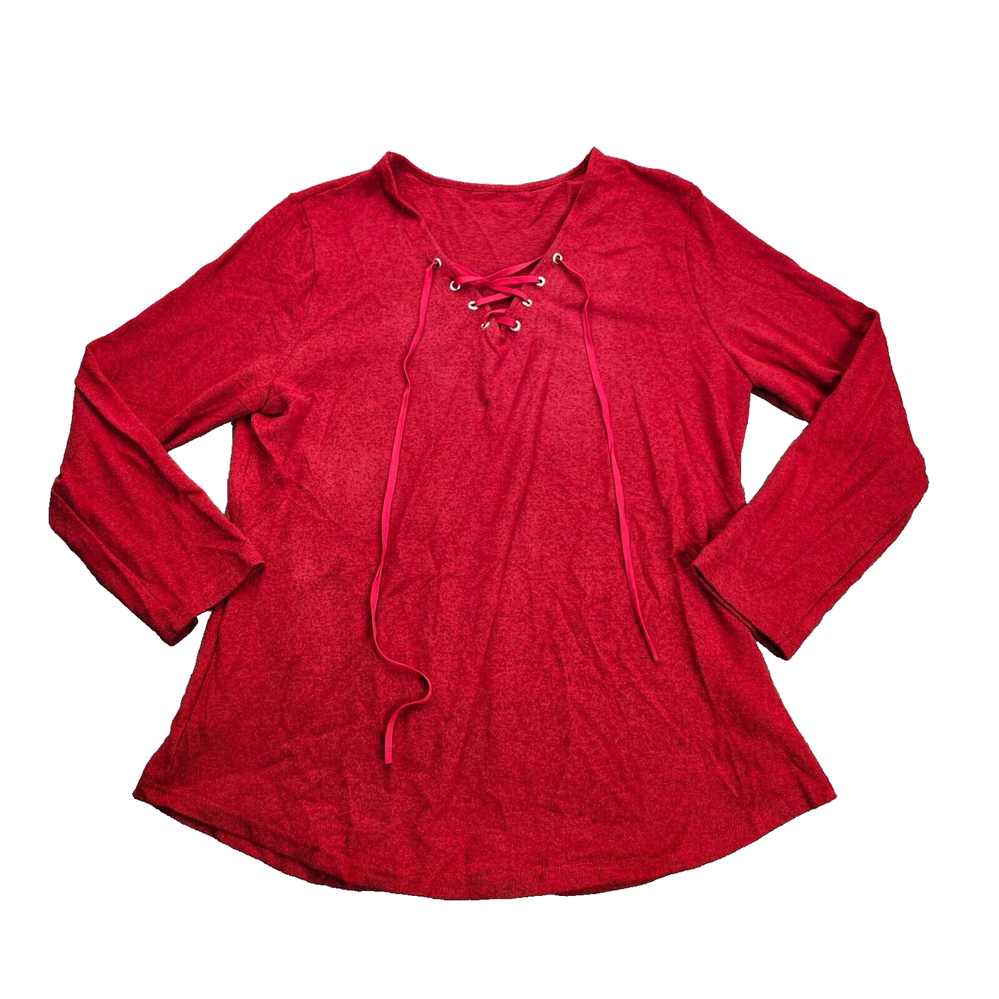 Women's Lace Up Long Sleeve Top Red Size XL