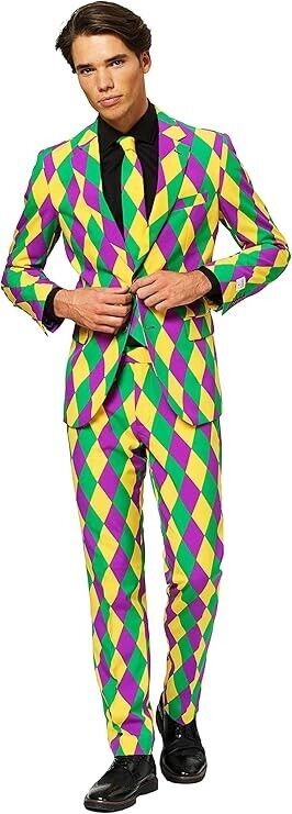 Men's 3 Piece Suit Set Colorful Clown Suit Jacket, Vest, Pants Size 2XL