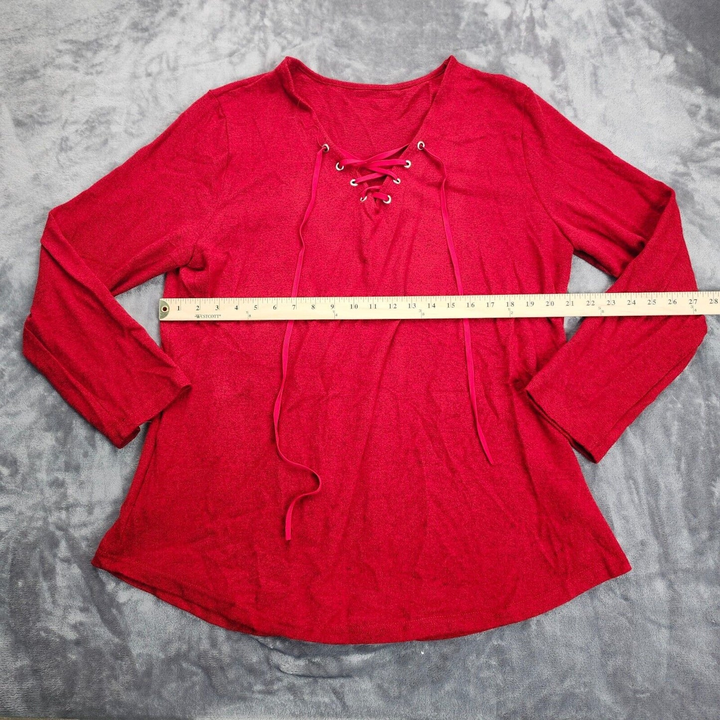 Women's Lace Up Long Sleeve Top Red Size XL