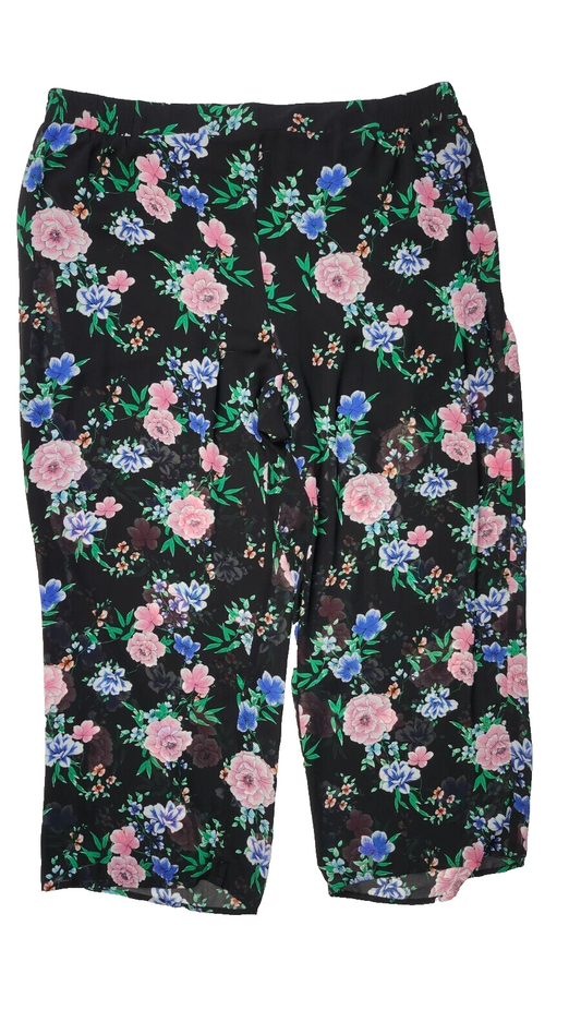 NWT Torrid Floral Black Flowy Sheer Pants with Built in Shorts Size 3X