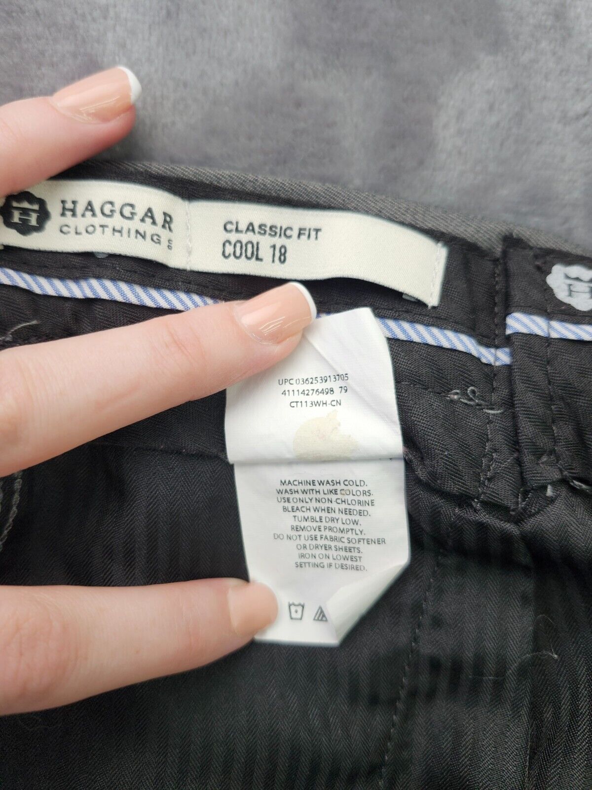 Haggar Cool 18 Pro Dress Pants Mens 44x30 Classic Fit Gray Stretch Waistband