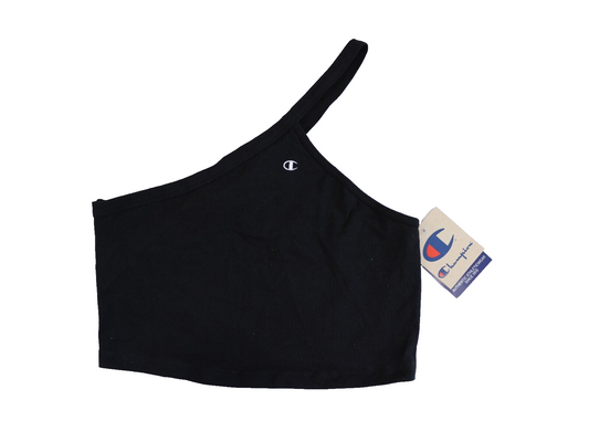 Champion women 100% authentic size Large One Shoulder Crop Top logo Black