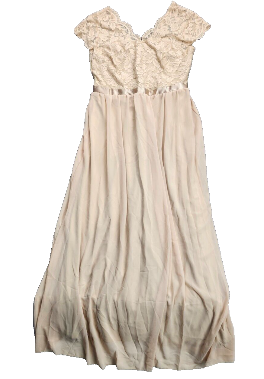 Lace Chiffon Dress Bridesmaids Evening Gowns V Neck Long Maxi Dress Ivory XL