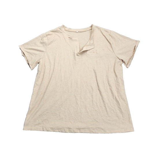 Men's Beige Henley Shirts V Neck T Shirts 2XL