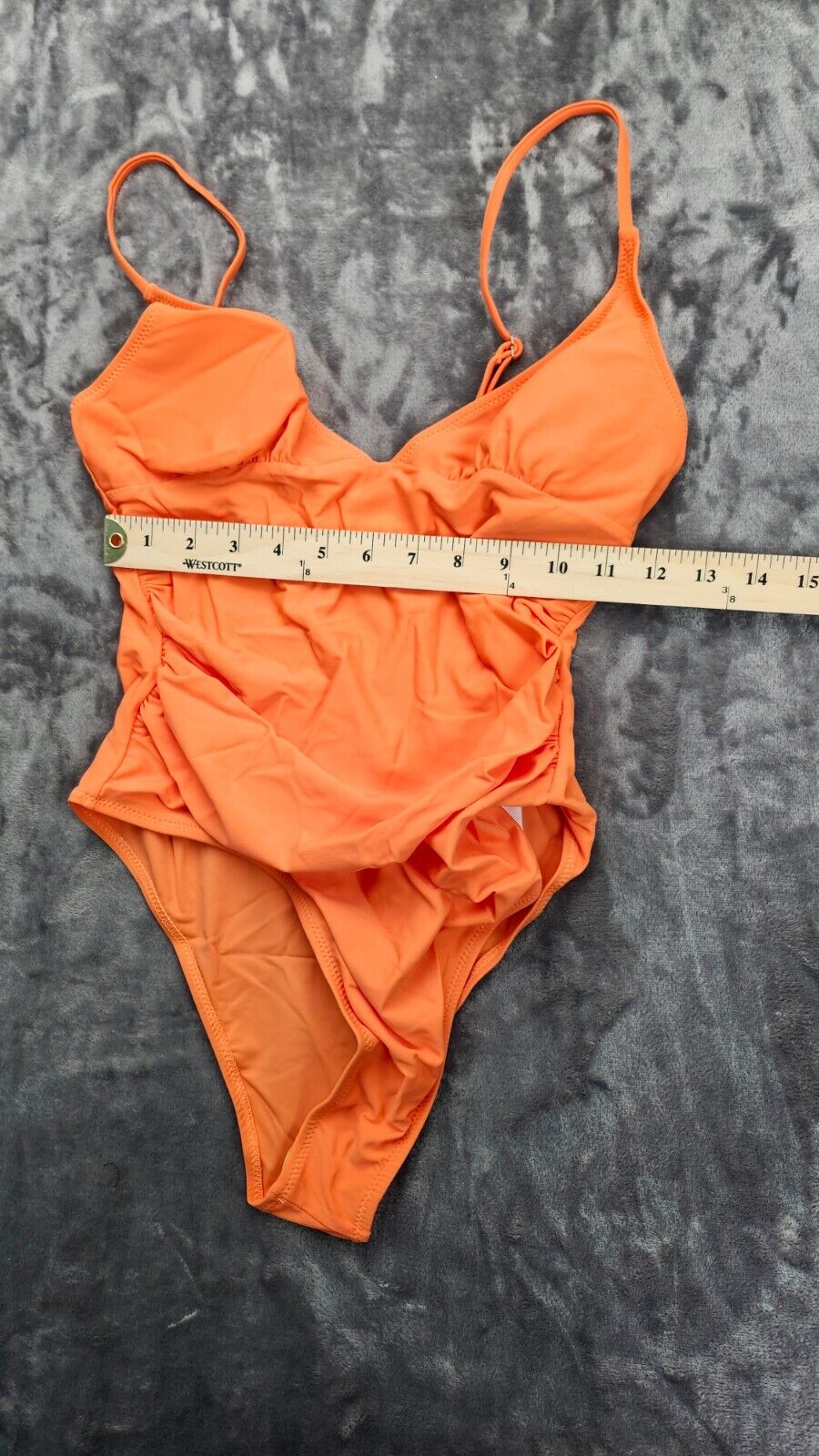 Cupshe Women's Orange Ruched One Piece Swimsuit Plunging Neckline Monokini, S