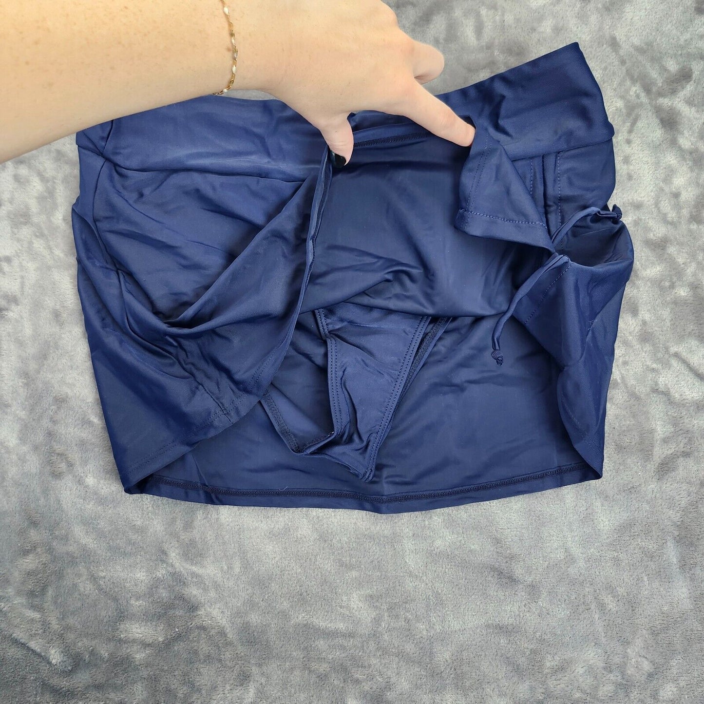 Women Solid Color High Waist Side Drawstring Ruched Swimming Bottoms XL