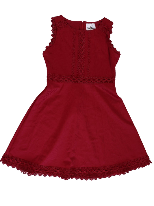 Rare Editions Youth Girls Size 16 Sleeveless Lace Trim A Line Dress in Red