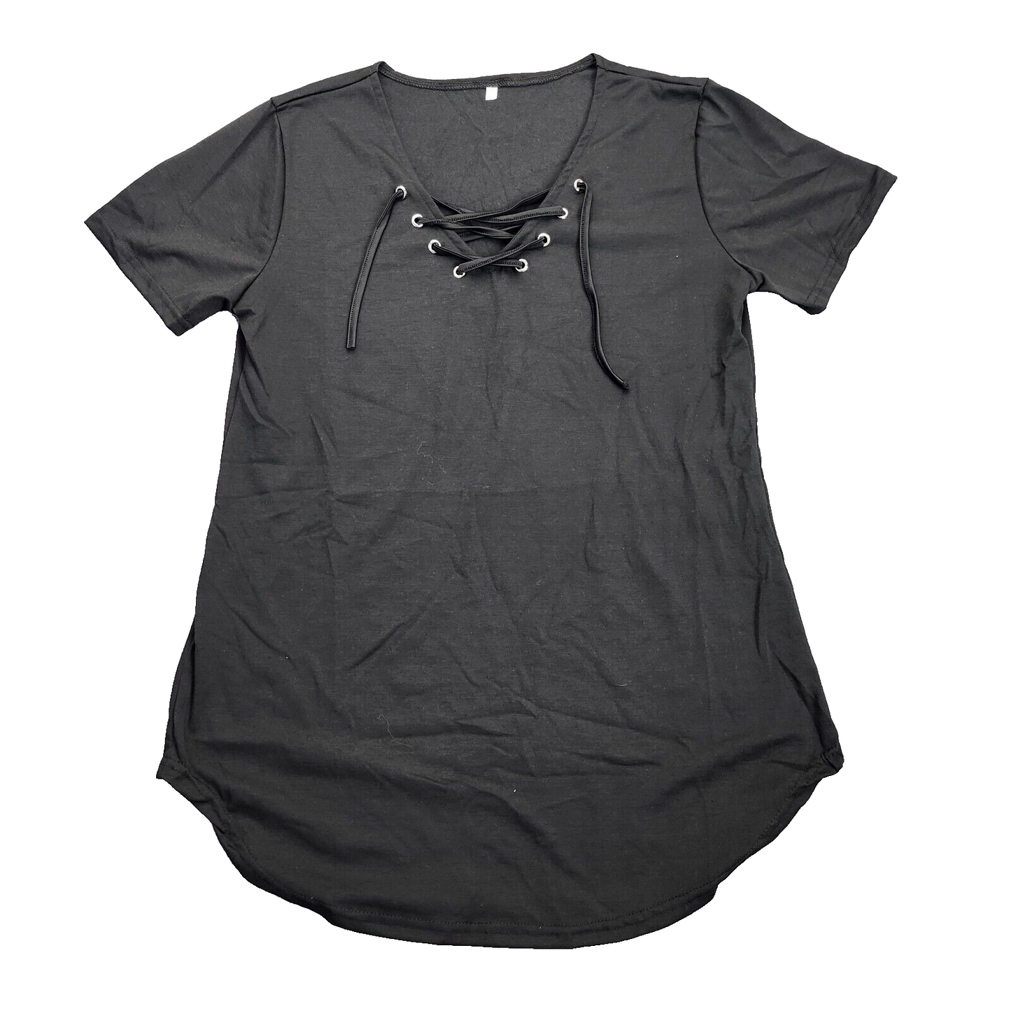 Women's Lace Up Short Sleeve Top Black Size XL