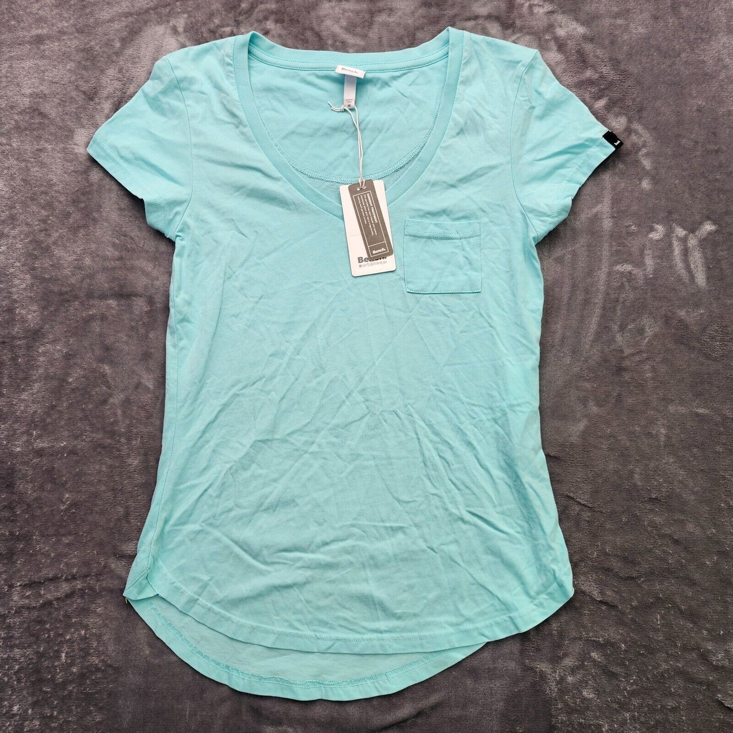 Bench Urbanwear Womens Teal T-Shirt V-neck Top With Front Pocket size Medium