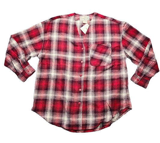 Rosettes Long Sleeve Button Up Flannel Women's Medium Plaid Red