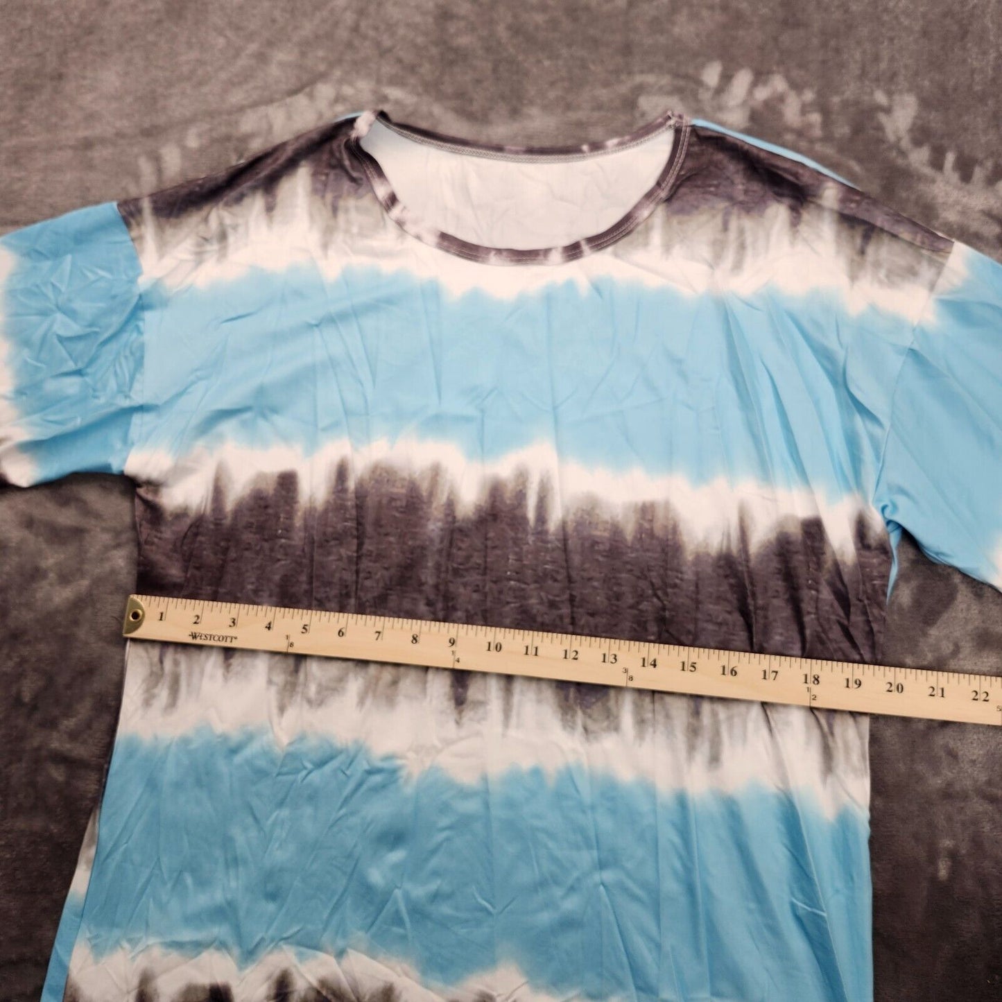 Women’s Crew Neck Short Sleeve Tie Dye Tee Shirts Blue Stripes Size XL