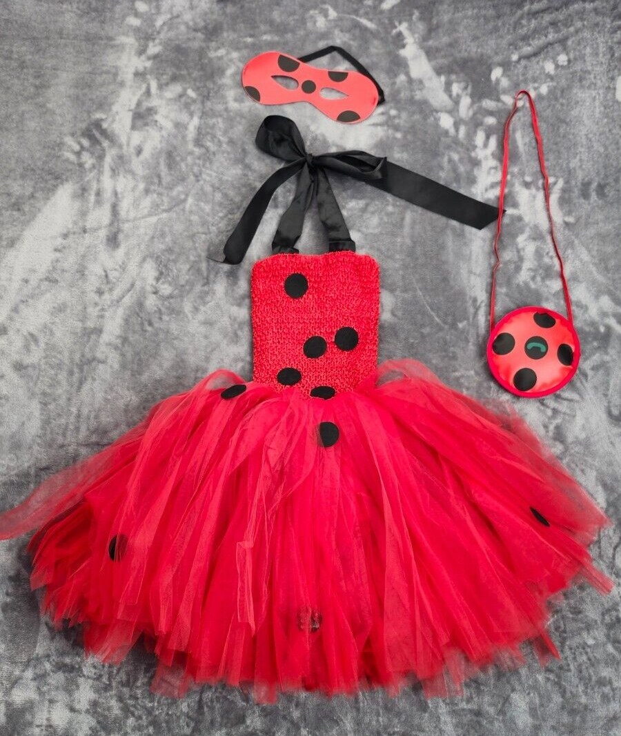 Halloween Cartoon Role Play Fancy Clothing Mesh Tulle Ladybug (Red, 8-9 Years)