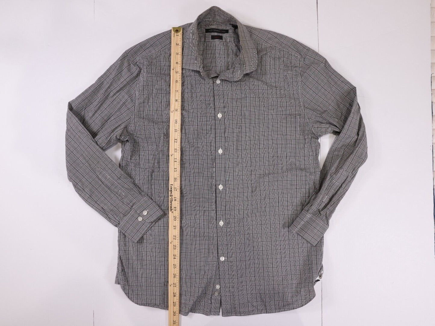 John Varvatos USA Slim Fit Glen Check Button Up Long Sleeve Dre Shirt 16.5 32/33