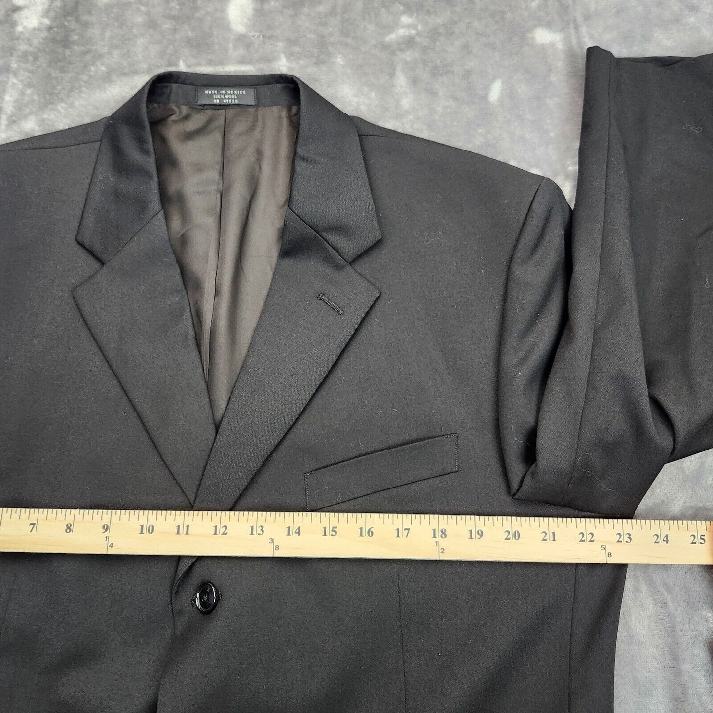 Mens Black Suit Set 100% Wool Jacket Size 44 Regular, Pants Size 37.5 Regular