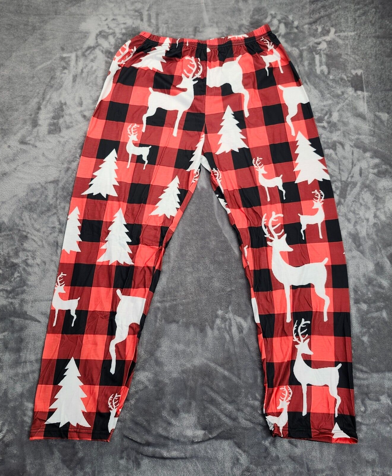 Unisex Christmas Fall Long Sleeve Plaid Spandex Pajamas Sleepwear Set Medium