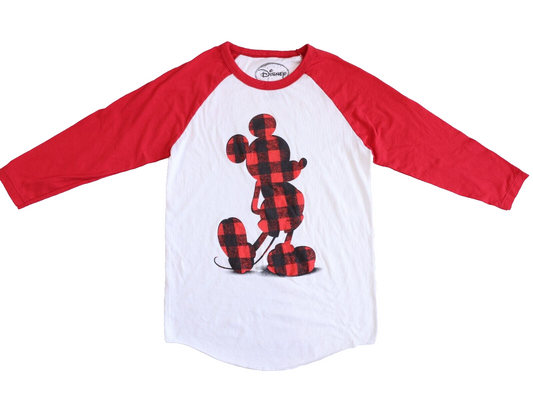 Disney Mickey Mouse Plaid Long Sleeve T Shirt for Women Size S