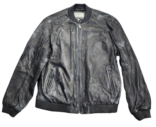 Boston Harbour Leather Jacket Men's Genuine New Zealand Lambskin, Black Large