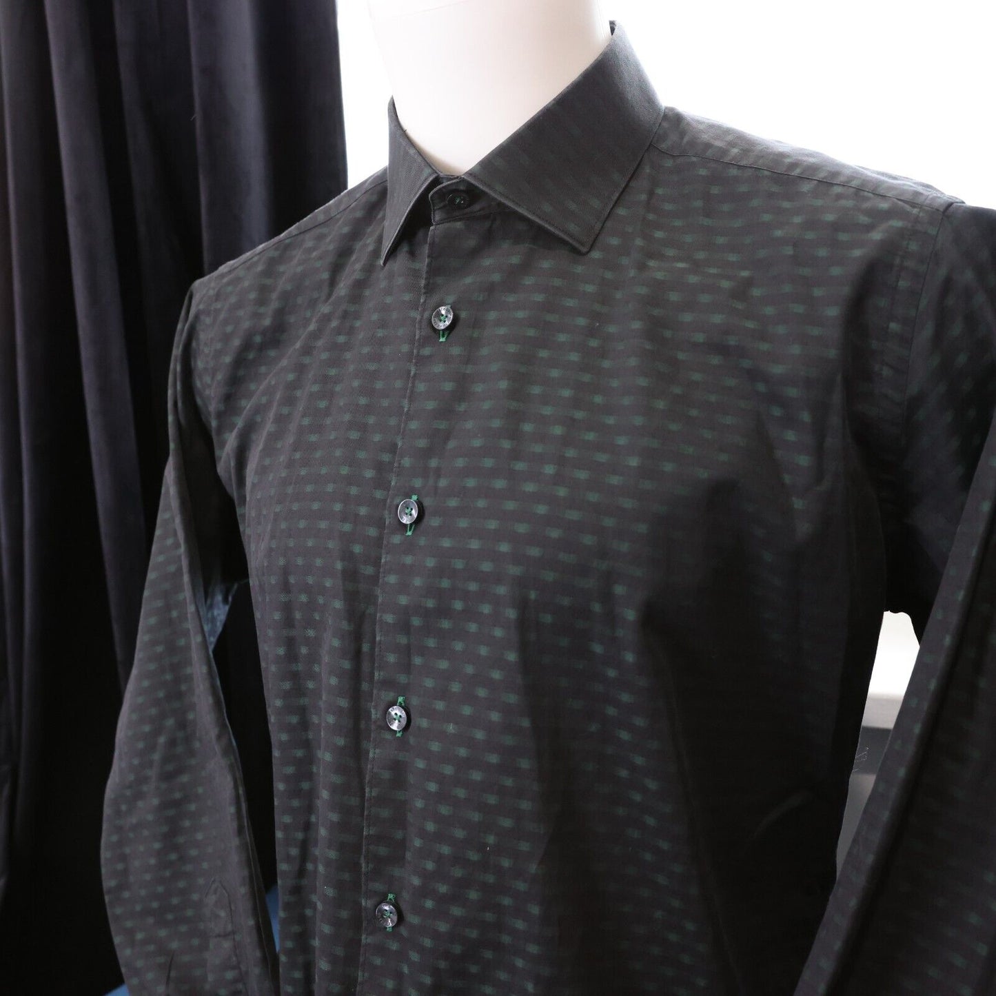 Jared Lang Mens Casual Button Down Shirt Green and Black Size M