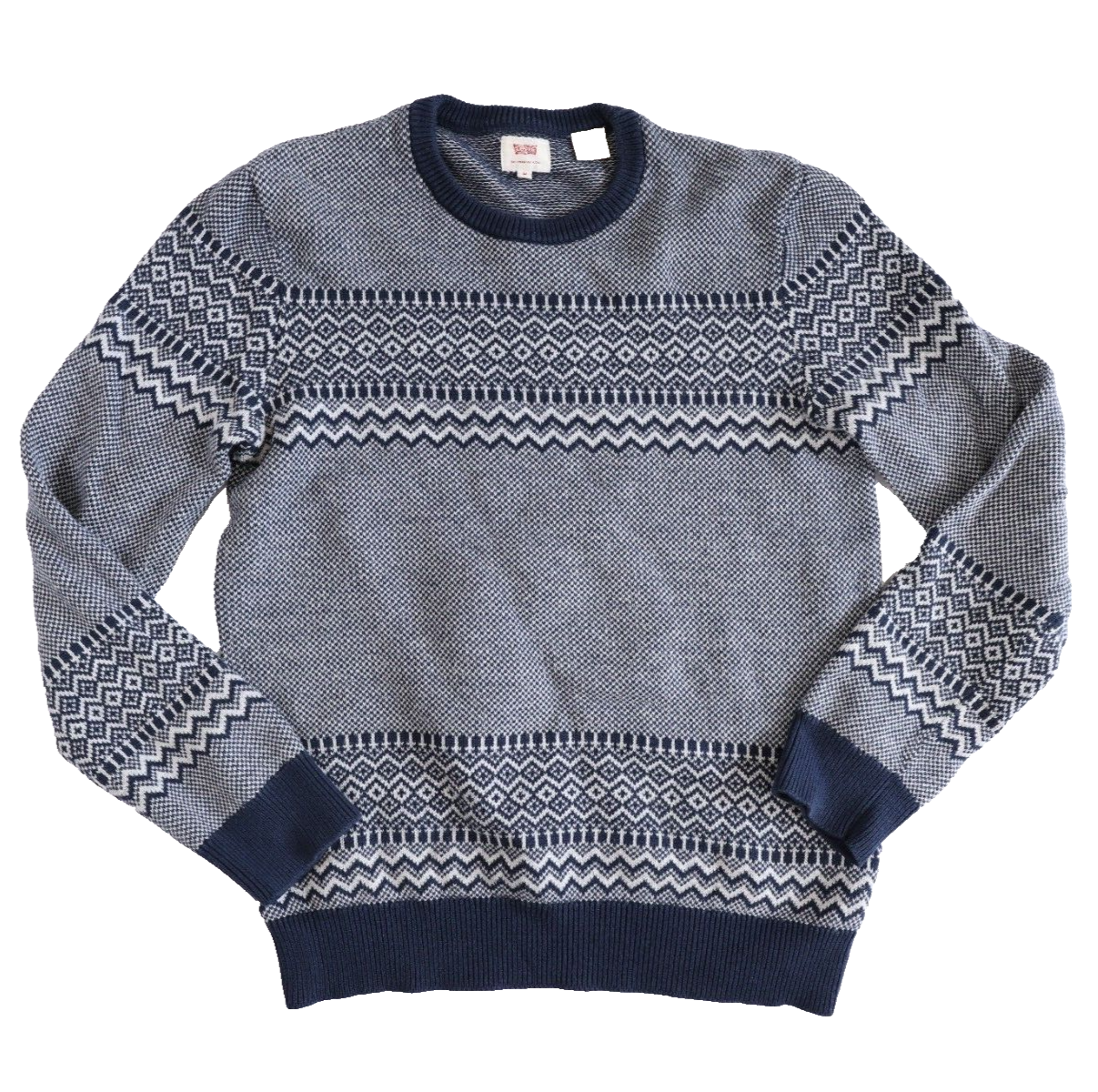 Levi’s Mens Blue Fair Isle Print Nordic Classic Crewneck Sweater Size Med Casual