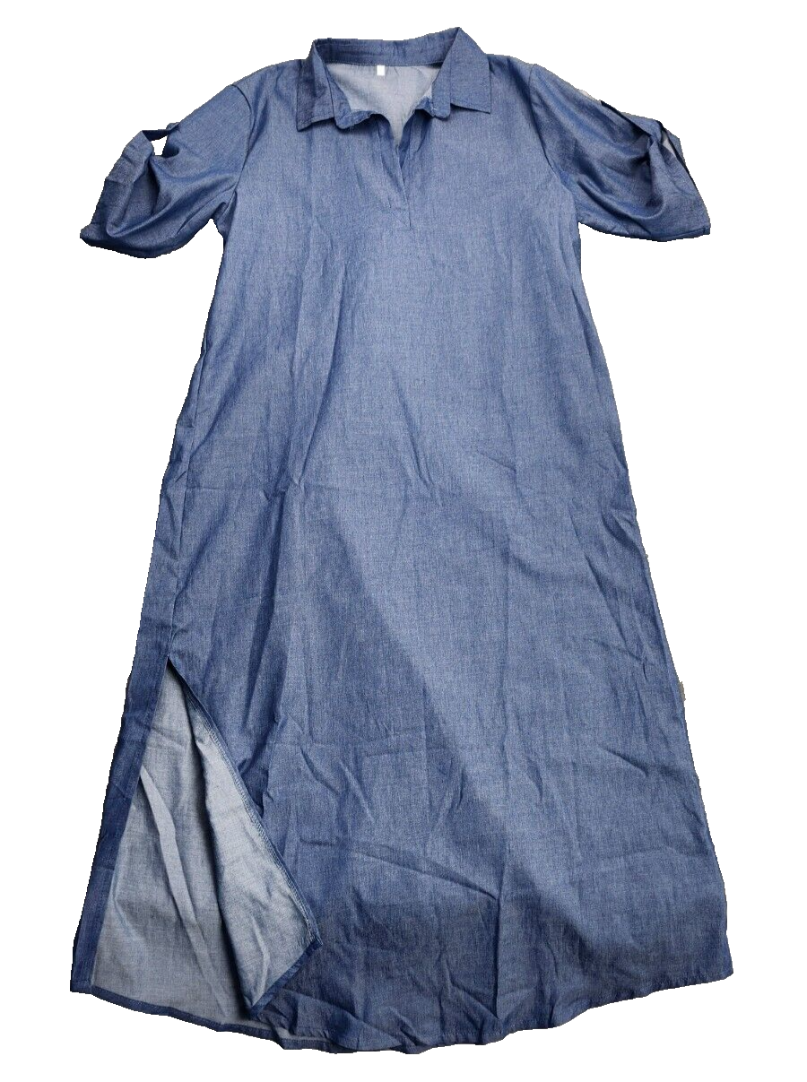 Womens Summer Dress Loose Turn-Down Long Women's Denim Collar Dress 3XL